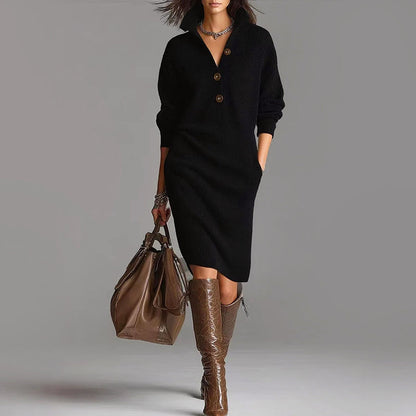 Women’s Mid-Length Knit Dress with Long Sleeves