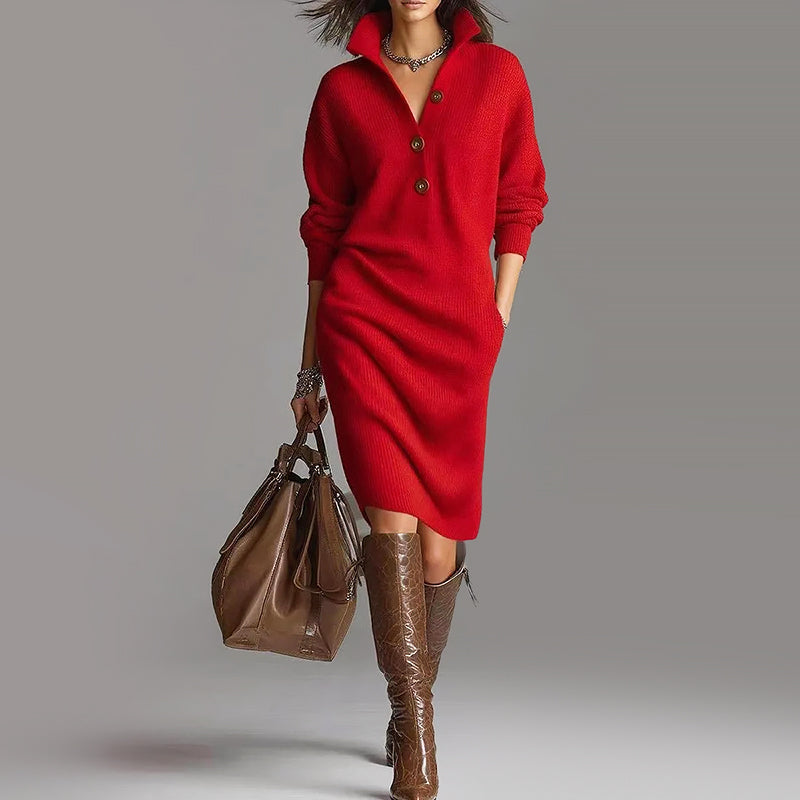 Women’s Mid-Length Knit Dress with Long Sleeves
