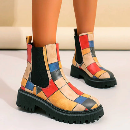 Women’s Patterned Chelsea Boots with Chunky Sole