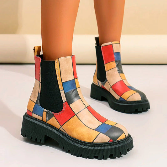 Women’s Patterned Chelsea Boots with Chunky Sole