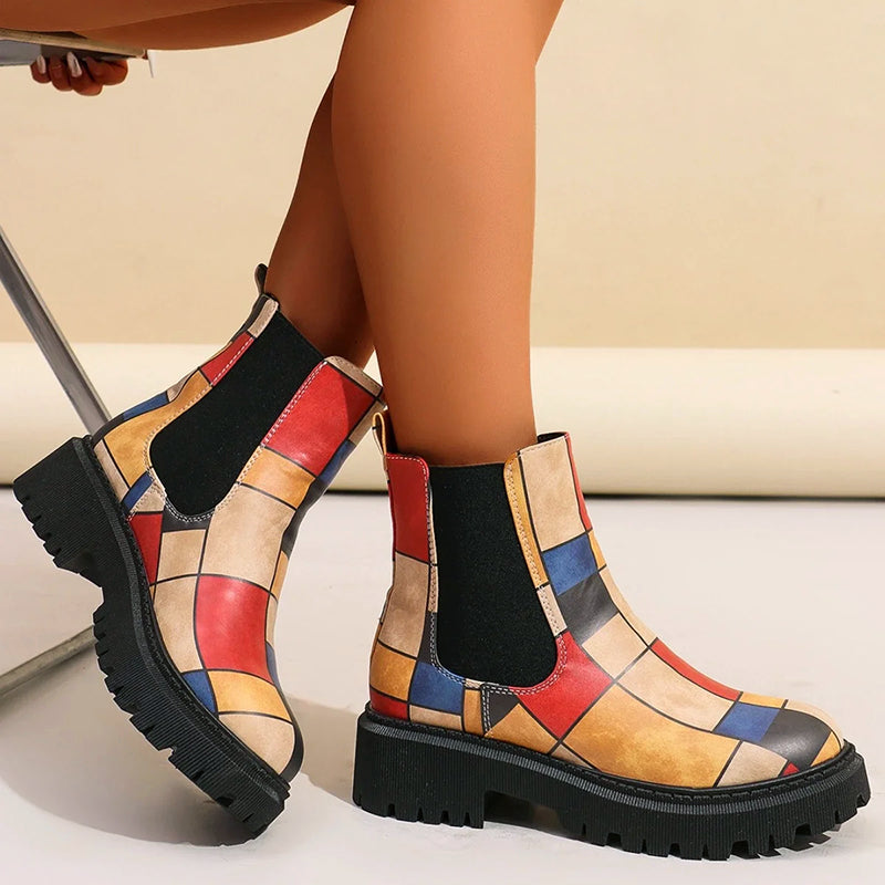 Women’s Patterned Chelsea Boots with Chunky Sole