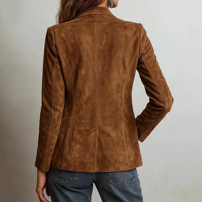 Women’s Tailored Suede Blazer Jacket with Notch Lapel