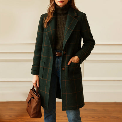 Women’s Trench-Style Coat with Check Pattern