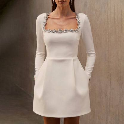 Women’s Velvet Mini Dress with Embellished Neckline