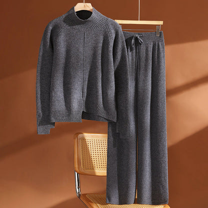 Women’s Wool Knit Set with Sweater and Wide-Leg Pants